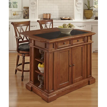 Kitchen Island with Granite Top, Storage Features and Extendable Top and Two Swivel Stools